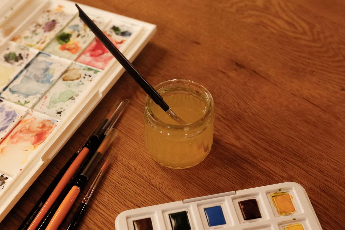 Watercolor art supplies and paint palette